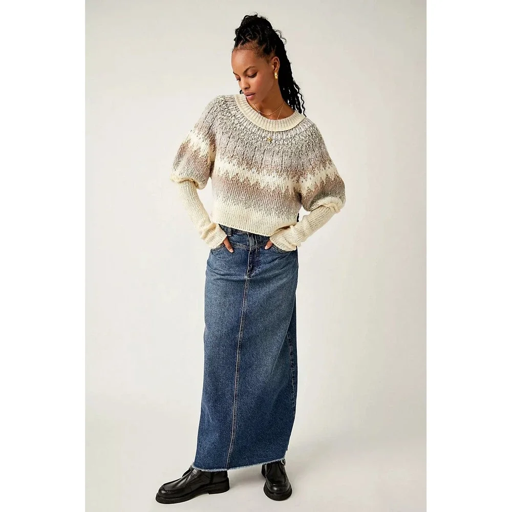 Free People Home for the Holidays Geometric‎ Sweater Neutral Tones Size Medium
